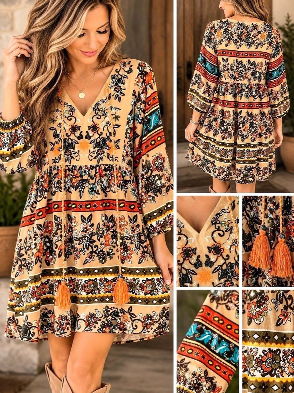Treska Floral Mini Dress in Brown & Orange Like New